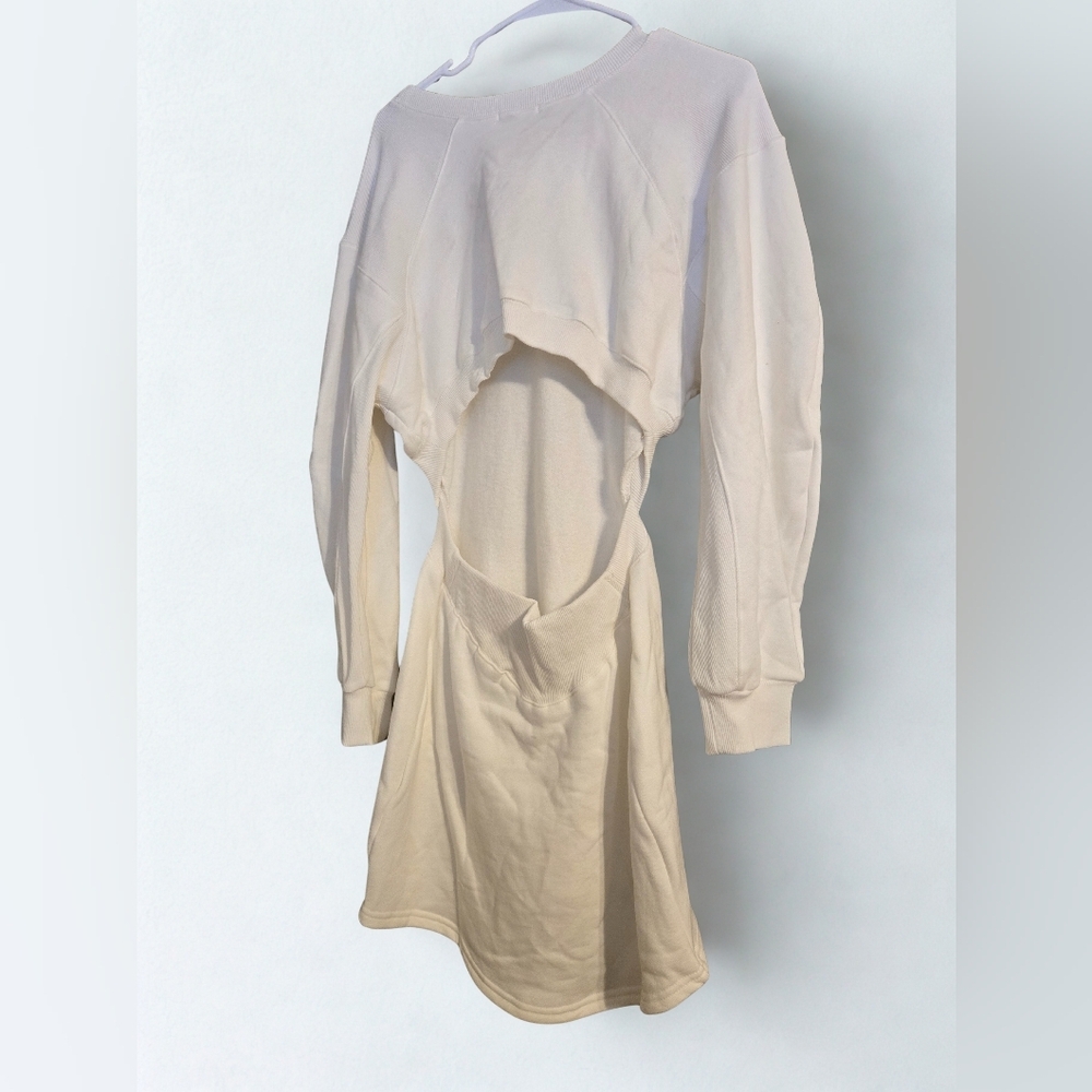 Lg sweatshirt dress open back design, loose fit on top part ribbed round NWT - Picture 2 of 7